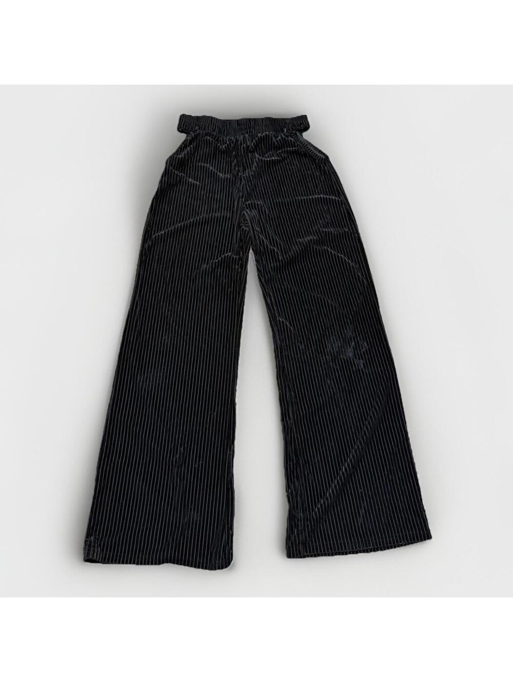 Black Corduroy Wide Leg Pants Elastic Waist Cotton Blend Women’s S